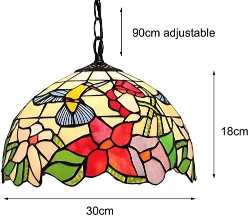 چراغ آویز تیفانی طرح روستایی، چراغ آویز سقفی شیشه ای رنگی وینتیج، لوستر آباژور E27 برای روشنایی اتاق خواب، اتاق نشیمن، جزیره آشپزخانه
