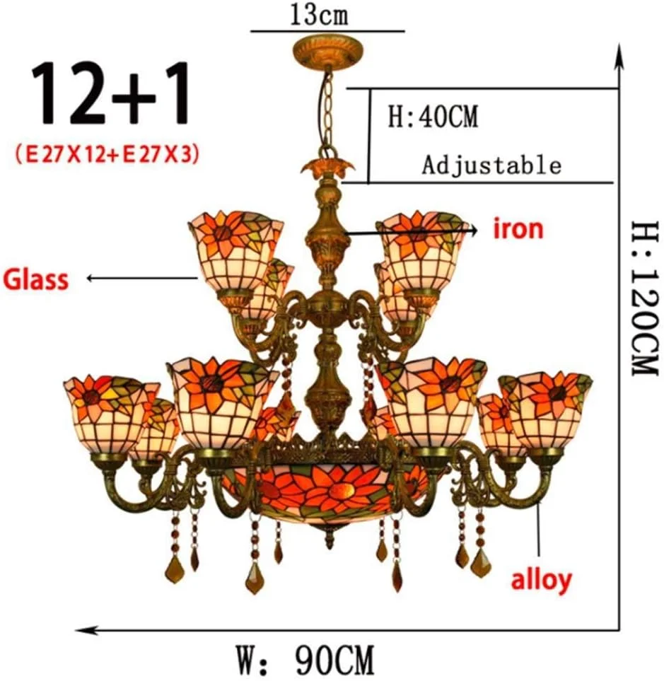 لوستر آویز طرح آفتابگردان به سبک تیفانی با شیشه رنگی 6 اینچی، مناسب اتاق نشیمن، اتاق خواب، هتل، سرپیچ E27، 40 وات لوستر آویز طرح آفتابگردان به سبک تیفانی با شیشه رنگی 6 اینچی، مناسب اتاق نشیمن، اتاق خواب، هتل، سرپیچ E27، 40 وات