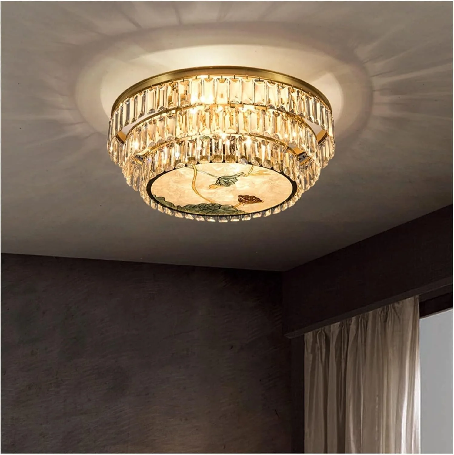 لوستر سقفی گرد رنگی لوکس LED طلایی اتاق خواب ناهار خوری مطالعه نور زینتی داخلی لوستر کریستالی، دکور مدرن، تک رنگ - 8 چراغ