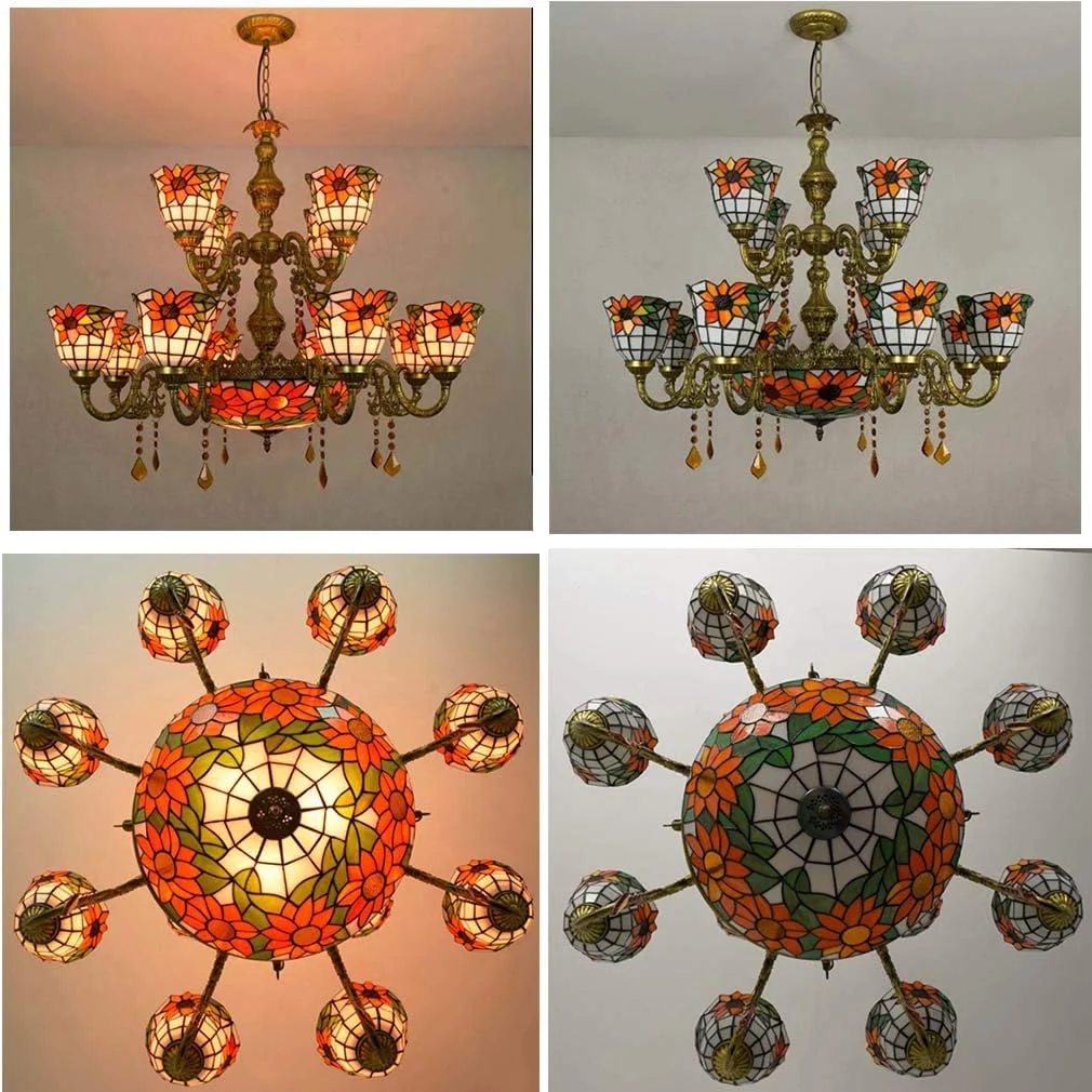 لوستر آویز طرح آفتابگردان به سبک تیفانی با شیشه رنگی 6 اینچی، مناسب اتاق نشیمن، اتاق خواب، هتل، سرپیچ E27، 40 وات لوستر آویز طرح آفتابگردان به سبک تیفانی با شیشه رنگی 6 اینچی، مناسب اتاق نشیمن، اتاق خواب، هتل، سرپیچ E27، 40 وات