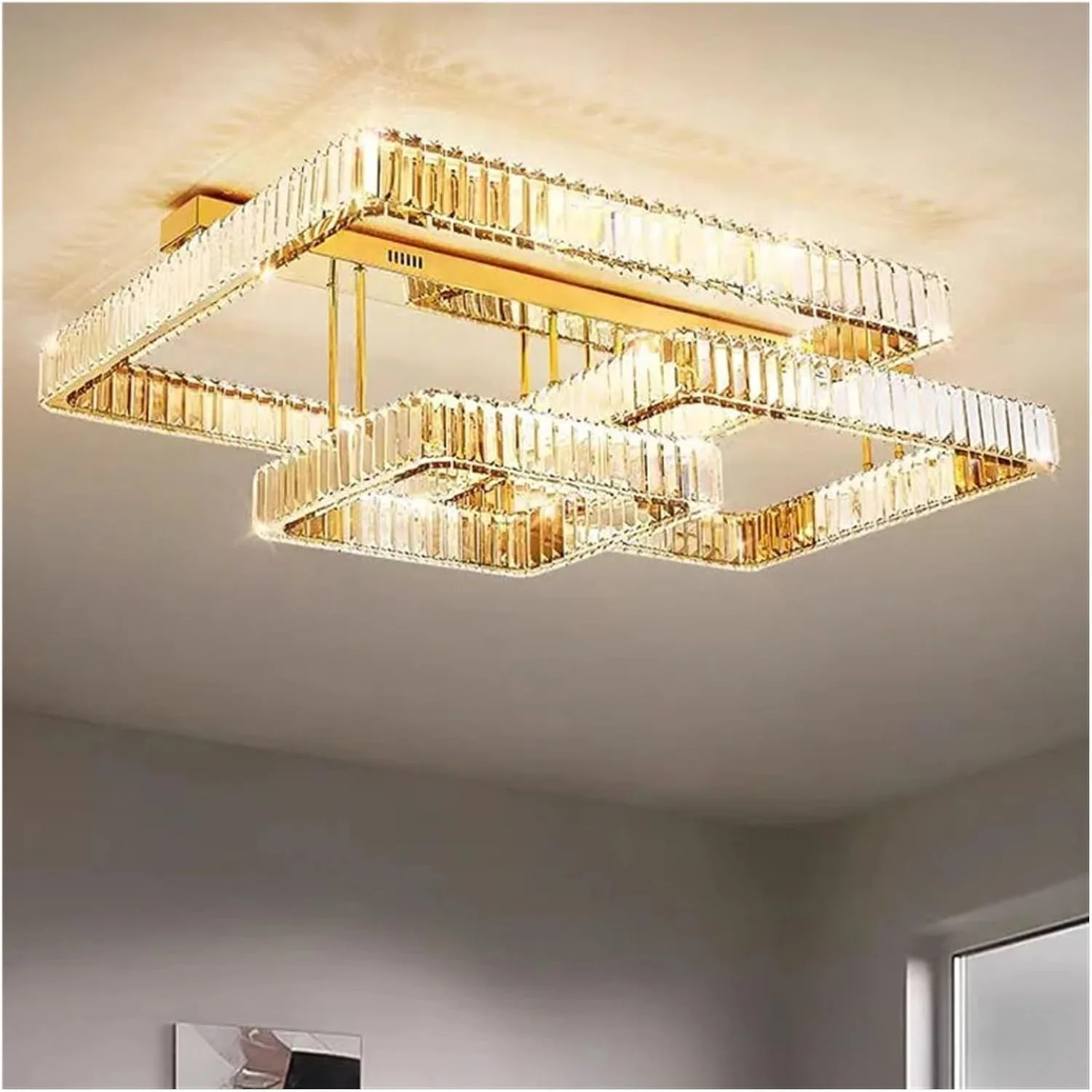 لوستر سقفی مستطیلی مدرن با کنترل از راه دور، لوکس طلایی کریستالی LED برای اتاق نشیمن، اتاق خواب، مطالعه، دکور مدرن، تک رنگ - 40x60x80 سانتی متر