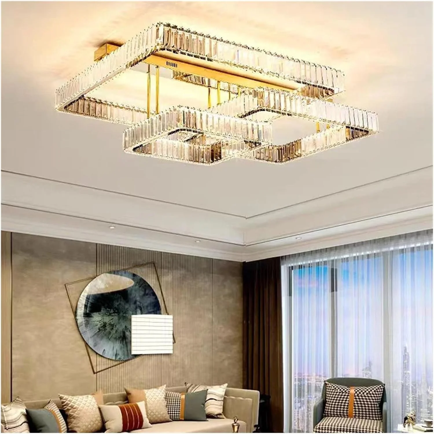 لوستر سقفی مستطیلی مدرن با کنترل از راه دور، لوکس طلایی کریستالی LED برای اتاق نشیمن، اتاق خواب، مطالعه، دکور مدرن، تک رنگ - 40x60x80 سانتی متر
