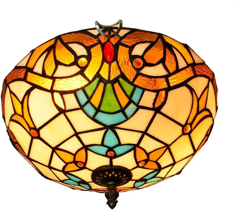 چراغ سقفی به سبک تیفانی، چراغ آویز نیمه فلاش، لوستر با سایه شیشه ای رنگی 12 اینچی برای اتاق خواب، اتاق غذاخوری، راهرو، E27