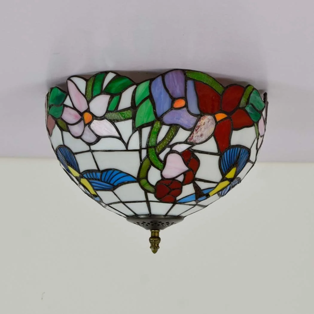 چراغ سقفی به سبک تیفانی، طرح پرنده، شیشه رنگی، چراغ آویز عتیقه، دارای 2 لامپ، مناسب دکوراسیون منزل، 12 اینچ