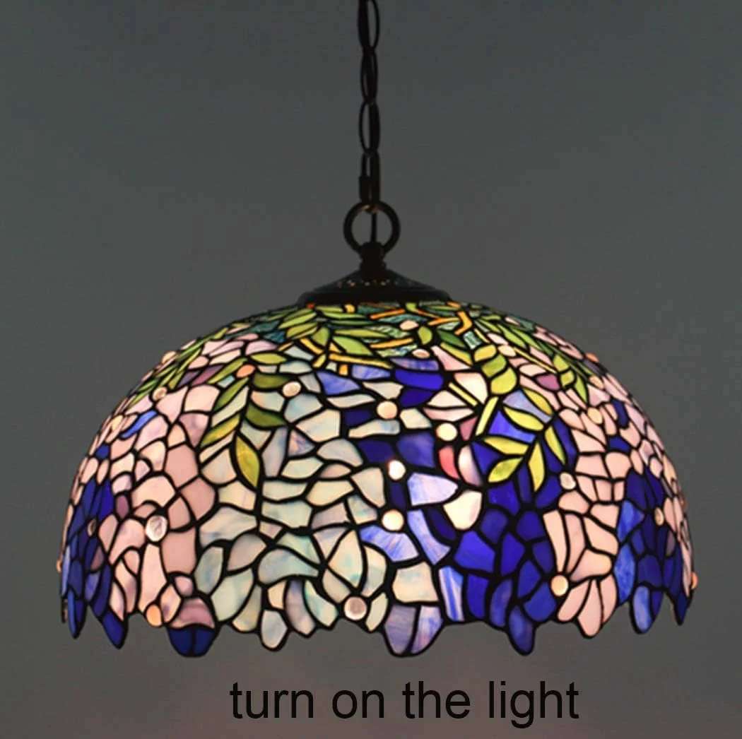 چراغ سقفی به سبک تیفانی با آباژور شیشه ای رنگی ویستریا آبی 16 اینچی، آویز سه شعله مناسب برای اتاق ناهارخوری، جزیره آشپزخانه، راهرو، نورپردازی هنری، E27 چراغ سقفی به سبک تیفانی با آباژور شیشه ای رنگی ویستریا آبی 16 اینچی، آویز سه شعله مناسب برای اتاق ناهارخوری، جزیره آشپزخانه، راهرو، نورپردازی هنری، E27