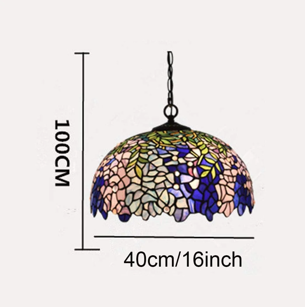 چراغ سقفی به سبک تیفانی با آباژور شیشه ای رنگی ویستریا آبی 16 اینچی، آویز سه شعله مناسب برای اتاق ناهارخوری، جزیره آشپزخانه، راهرو، نورپردازی هنری، E27 چراغ سقفی به سبک تیفانی با آباژور شیشه ای رنگی ویستریا آبی 16 اینچی، آویز سه شعله مناسب برای اتاق ناهارخوری، جزیره آشپزخانه، راهرو، نورپردازی هنری، E27