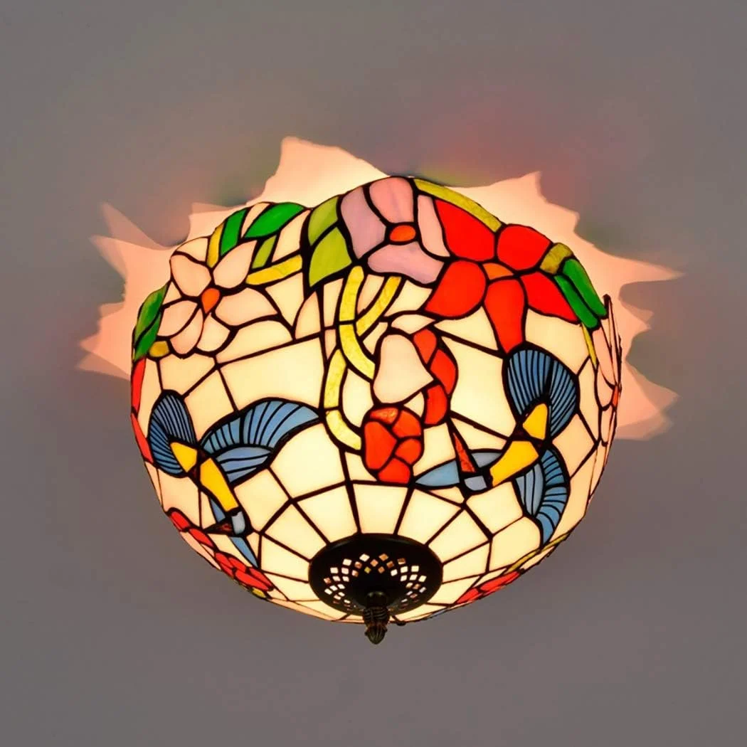 چراغ سقفی طرح پرنده به سبک تیفانی، نیمه فلاش، با سایه شیشه ای رنگی 12 اینچی برای اتاق غذاخوری، آویز، دارای 2 لامپ چراغ سقفی طرح پرنده به سبک تیفانی، نیمه فلاش، با سایه شیشه ای رنگی 12 اینچی برای اتاق غذاخوری، آویز، دارای 2 لامپ