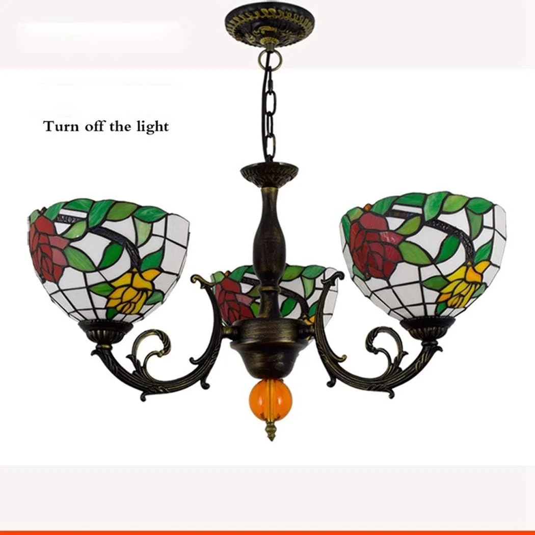 لوستر به سبک تیفانی، چراغ آویز شیشه ای با طرح گل رز و پایه قرمز، 3 شاخه، مناسب برای اتاق نشیمن، ناهارخوری، بار و چراغ های آویز کریستالی لوستر به سبک تیفانی، چراغ آویز شیشه ای با طرح گل رز و پایه قرمز، 3 شاخه، مناسب برای اتاق نشیمن، ناهارخوری، بار و چراغ های آویز کریستالی