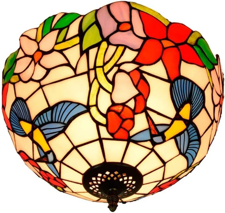 چراغ سقفی طرح پرنده به سبک تیفانی، نیمه فلاش، با سایه شیشه ای رنگی 12 اینچی برای اتاق غذاخوری، آویز، دارای 2 لامپ چراغ سقفی طرح پرنده به سبک تیفانی، نیمه فلاش، با سایه شیشه ای رنگی 12 اینچی برای اتاق غذاخوری، آویز، دارای 2 لامپ