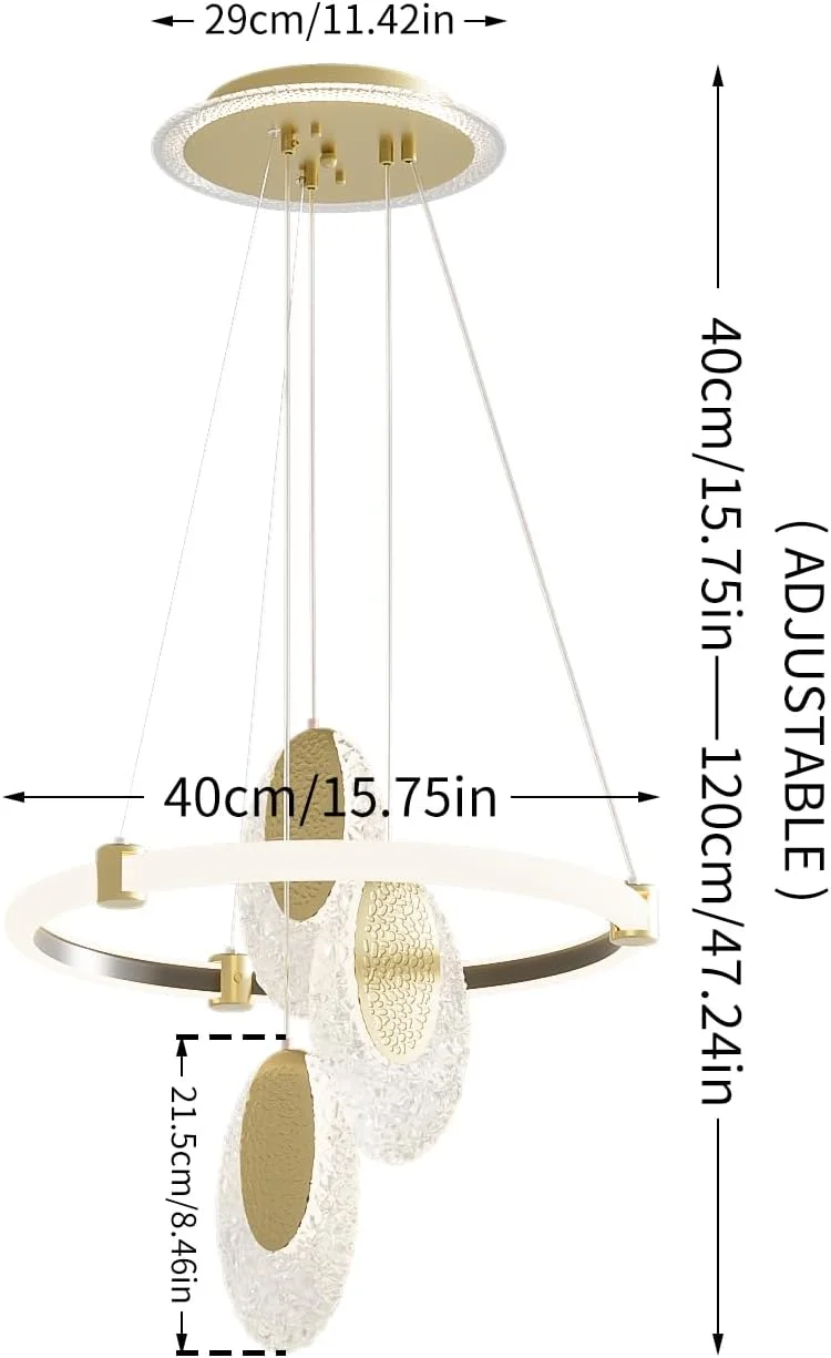 لوسترهای مدرن LED سقفی Wisfor: چراغ آویز کریستالی تک حلقه ای با 3 آویز کریستالی قطره باران، آباژور اکریلیک با 3 رنگ قابل تغییر و ارتفاع قابل تنظیم برای اتاق نشیمن، اتاق غذاخوری