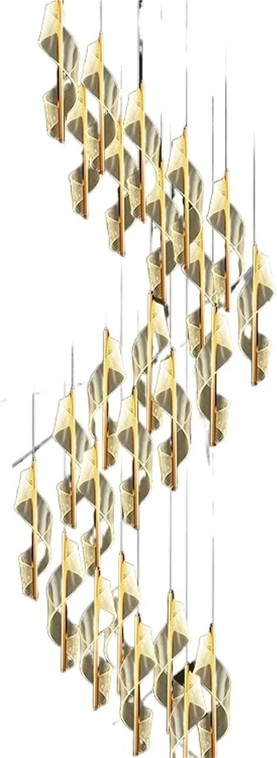 لوستر آویز ZKSKOX مدرن LED راه پله، چراغ سالن پذیرایی، لوستر خطی بلند مارپیچ ساختمان دوبلکس ساده