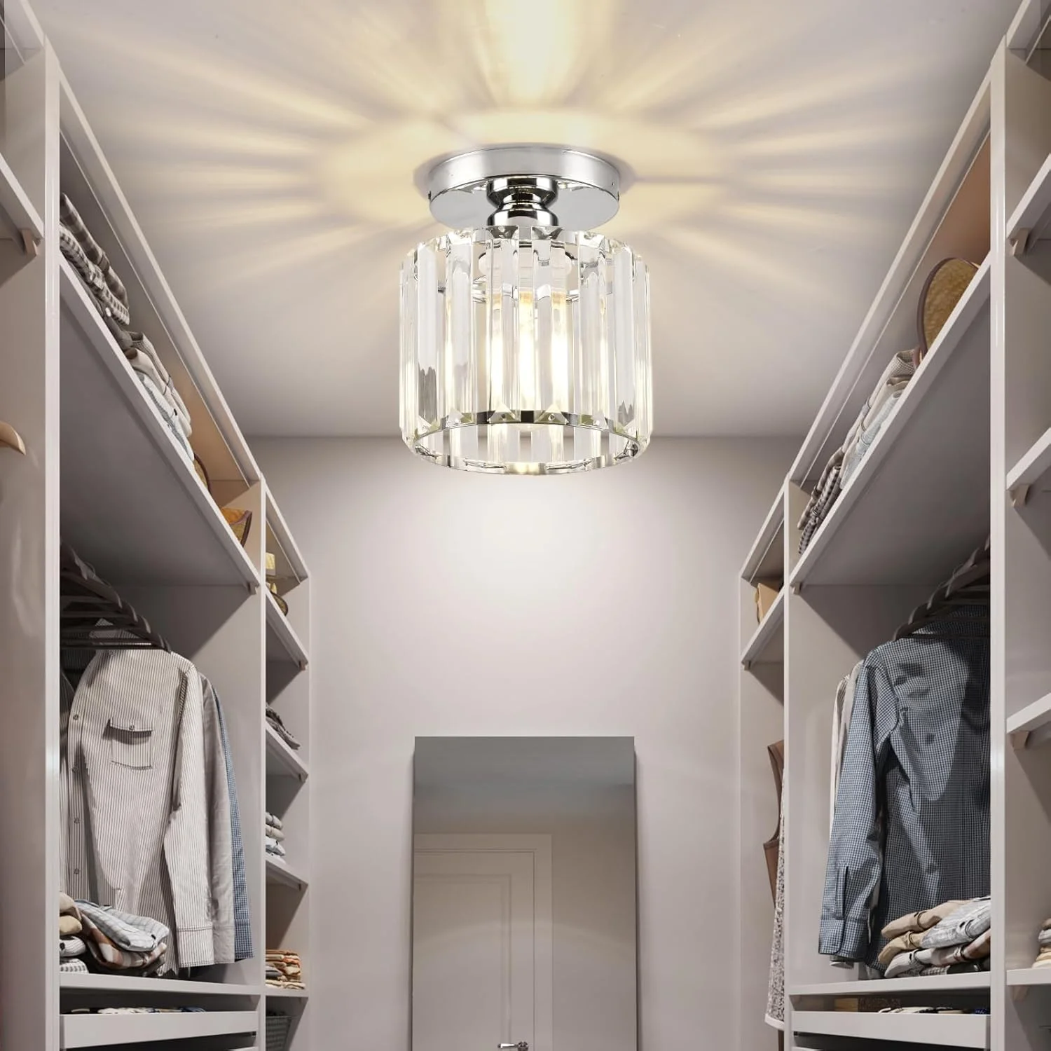 چراغ سقفی کریستالی کوچک ZYDTRIP، لوستر کریستالی نقره ای مدرن LED، چراغ آویز سقفی برای اتاق خواب، راهرو، ورودی، بالکن