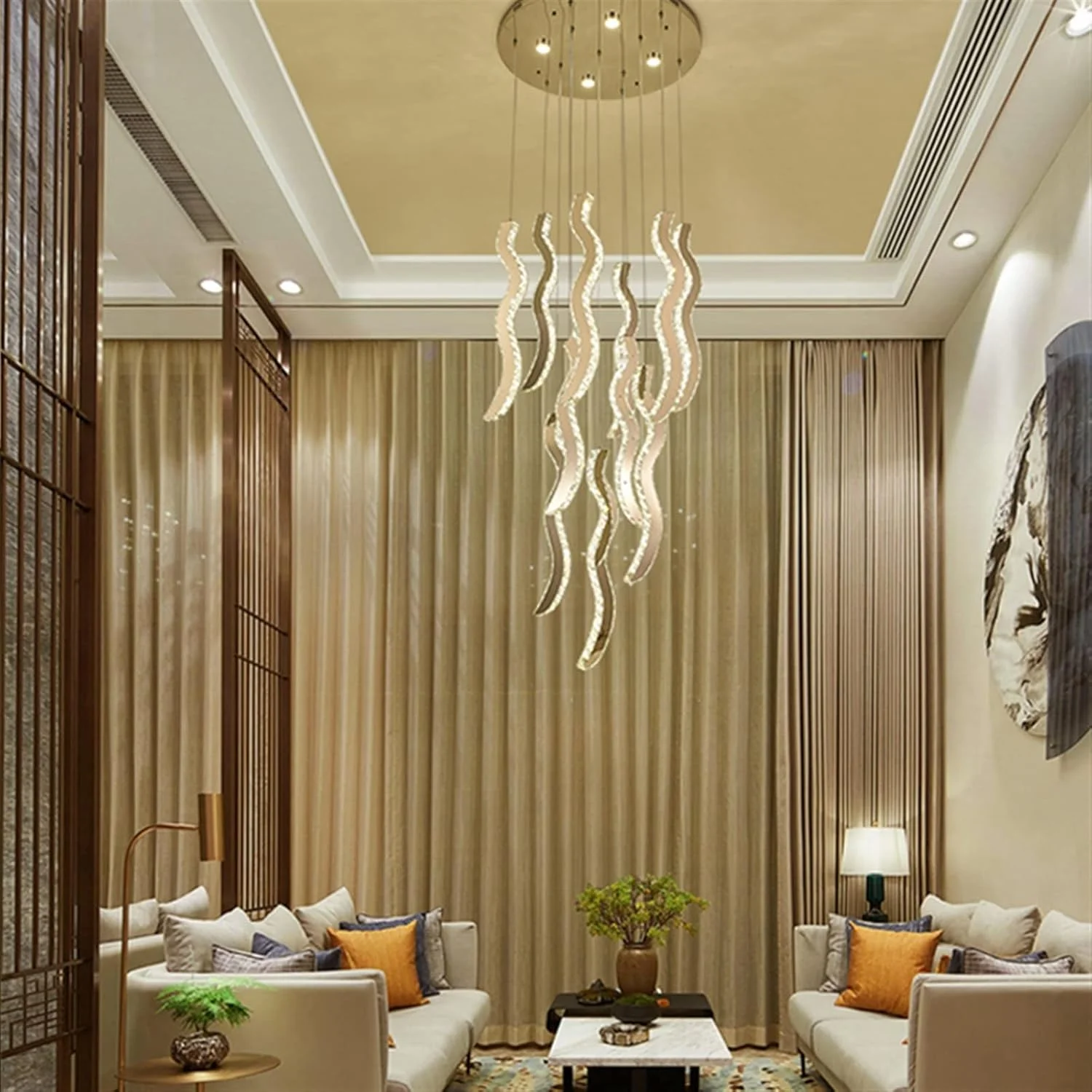 لوستر آویز شاخه ای مدرن ZKSKOX، لوستر خطی بلند LED برای ویلا، اتاق نشیمن، چراغ های آویز، لوستر ساده برای راه پله دوبلکس، لامپ LED