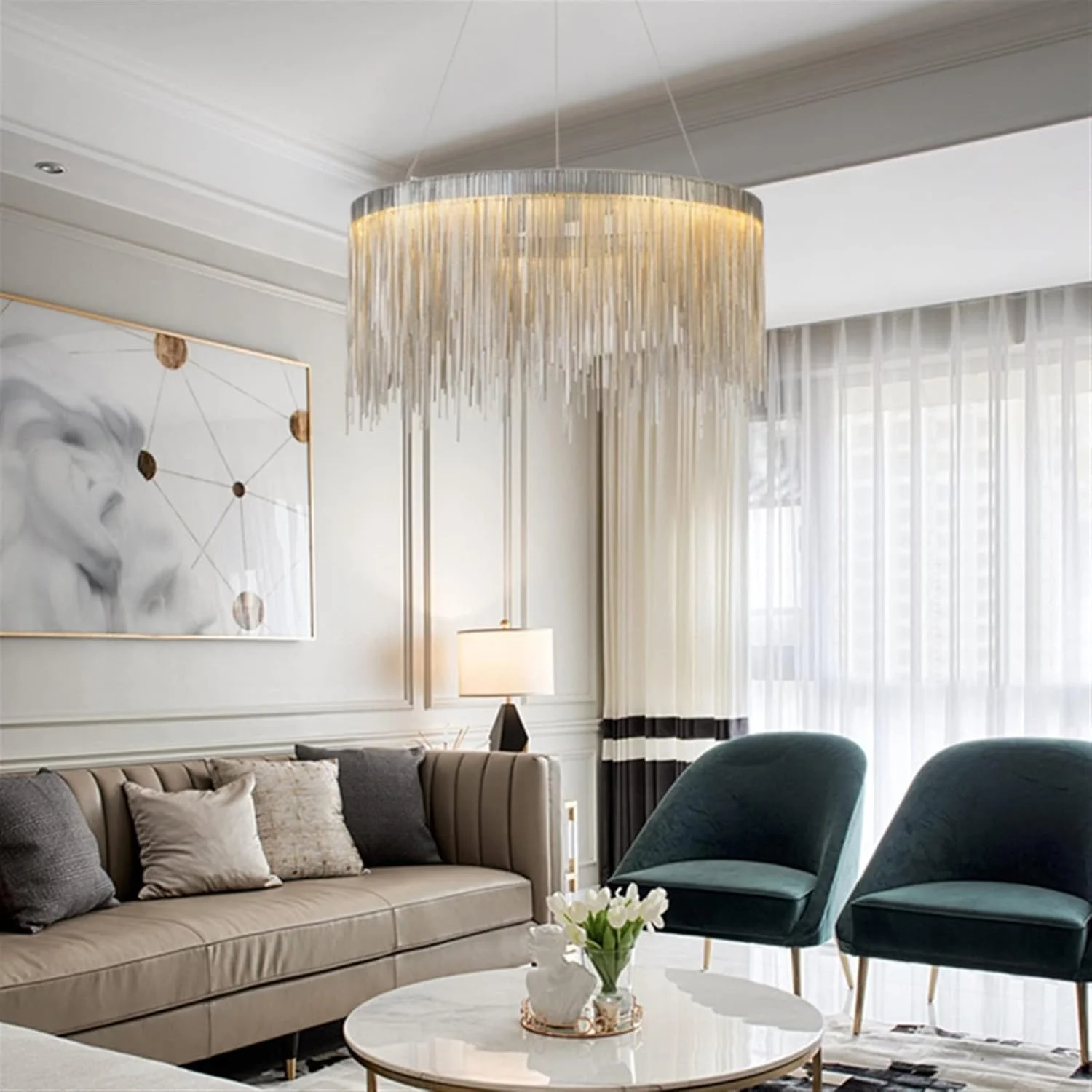 لوستر آویز ZKSKOX برای اتاق نشیمن، اتاق غذاخوری، آشپزخانه، لوستر گرد، روشنایی داخلی