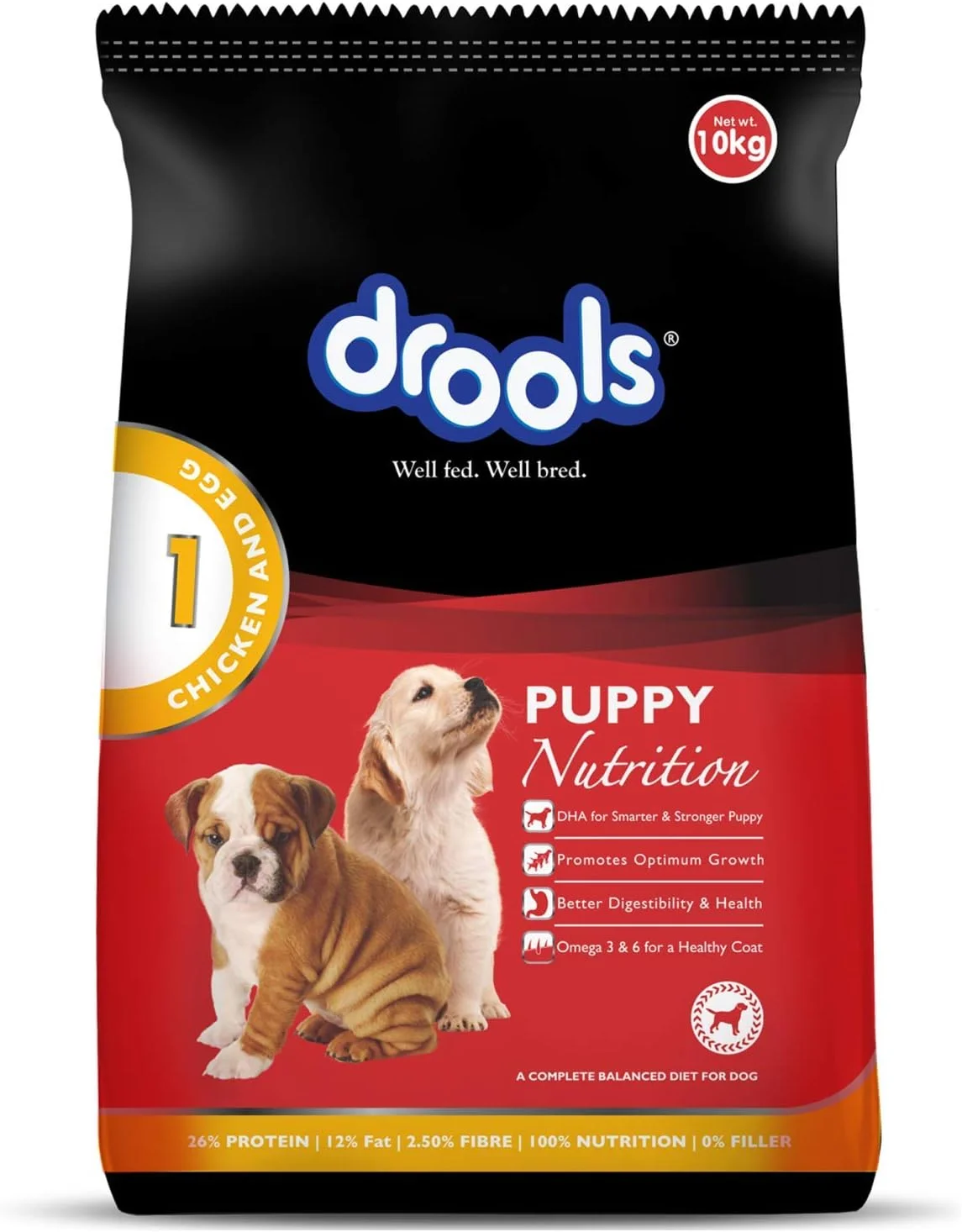 غذای خشک سگ توله و بالغ درولز با طعم مرغ و تخم مرغ، 10 کیلوگرم، 1 عدد