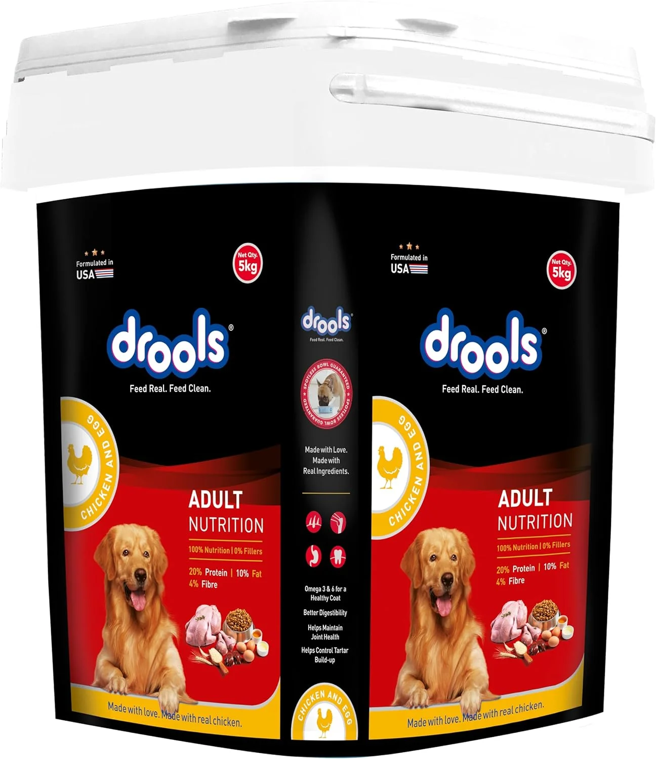 غذای خشک سگ بالغ درولز، مرغ و تخم مرغ، 5 کیلوگرم در یک ظرف | رژیم غذایی 100٪ متعادل با مرغ واقعی، امگا 3 و 6 برای پوست و پوشش سالم، پروتئین و کلسیم برای مفاصل قوی و تحرک