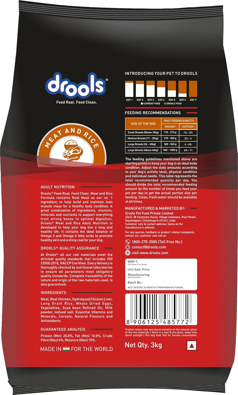 غذای خشک سگ بالغ درولز با طعم گوشت و برنج 3 کیلوگرم | رژیم غذایی 100% متعادل با مرغ واقعی، امگا 3 و 6 برای پوست و موی سالم، پروتئین و کلسیم برای مفاصل قوی و تحرک