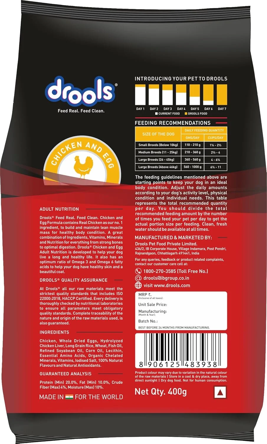 غذای خشک سگ بالغ با طعم مرغ و تخم مرغ درولز 400 گرمی