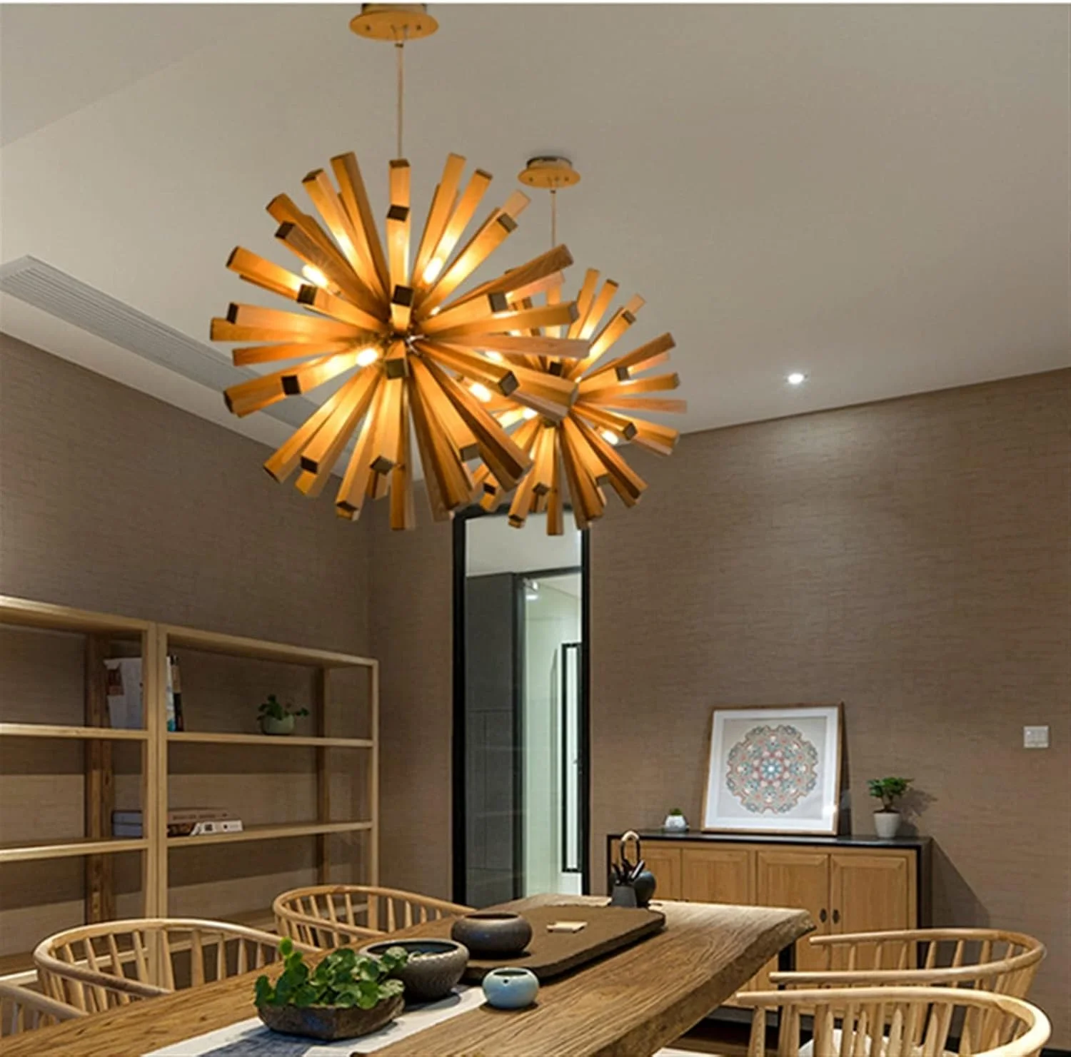 چراغ سقفی ZKSKOX مدل قاصدک، لوستر چوبی هنری، مناسب اتاق چای، اتاق غذاخوری و لامپ اتاق نشیمن