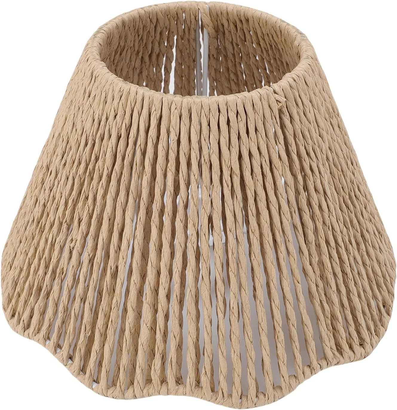 آباژور بافته شده با طناب، سایه طنابی کاغذی دست ساز، طراحی لبه موج دار تزئینی برای اتصالات E27 E14 با قاب آهنی برای آشپزخانه، اتاق خواب، کافه