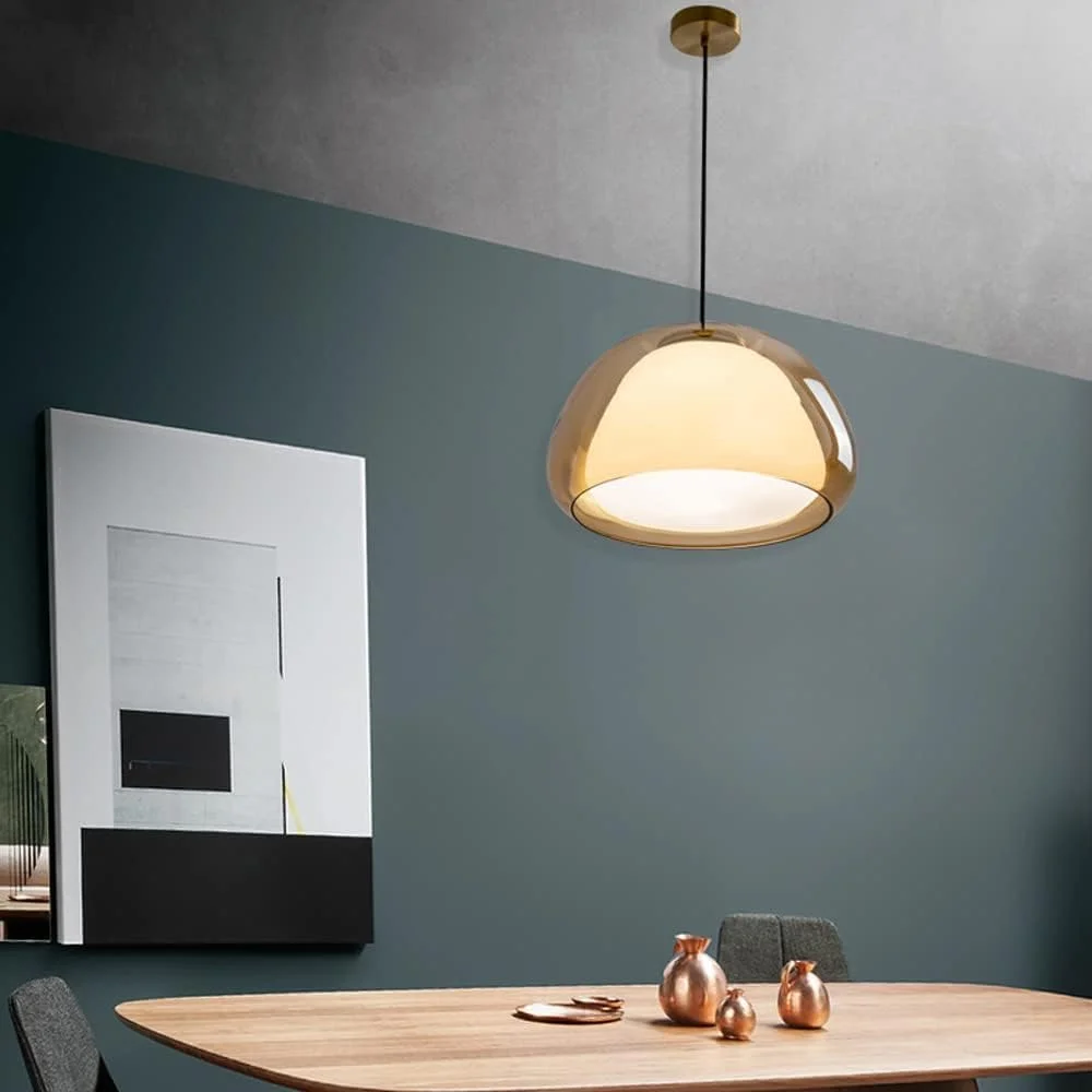 چراغ آویز شیشه ای مدرن HGFUUYT، تک لامپ، چراغ آویز سقفی خانگی، لوستر اتاق خواب به سبک نوردیک، چراغ آویز قابل تنظیم میز ناهارخوری داخلی