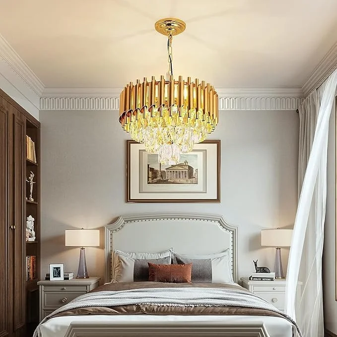 لوسترهای کریستالی مدرن 400MM لوستر طلایی آویز کریستالی گرد 3 طبقه چراغ های سقفی لوستر مدرن برای اتاق ناهار خوری اتاق نشیمن اتاق خواب لابی (لامپ شامل نمی شود)