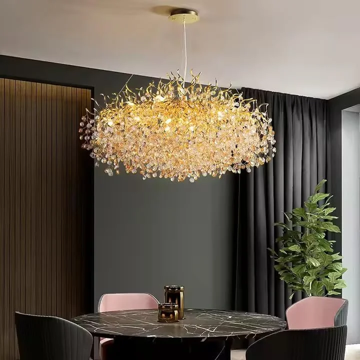 آینده | لوستر مدرن شاخه درختی کریستالی | کریستال گرد طلایی | مناسب اتاق ناهارخوری، اتاق نشیمن و اتاق خواب (80 سانتی متر)