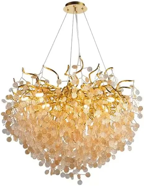 آینده | لوستر مدرن شاخه درختی کریستالی | کریستال گرد طلایی | مناسب اتاق ناهارخوری، اتاق نشیمن و اتاق خواب (100 سانتی متر)