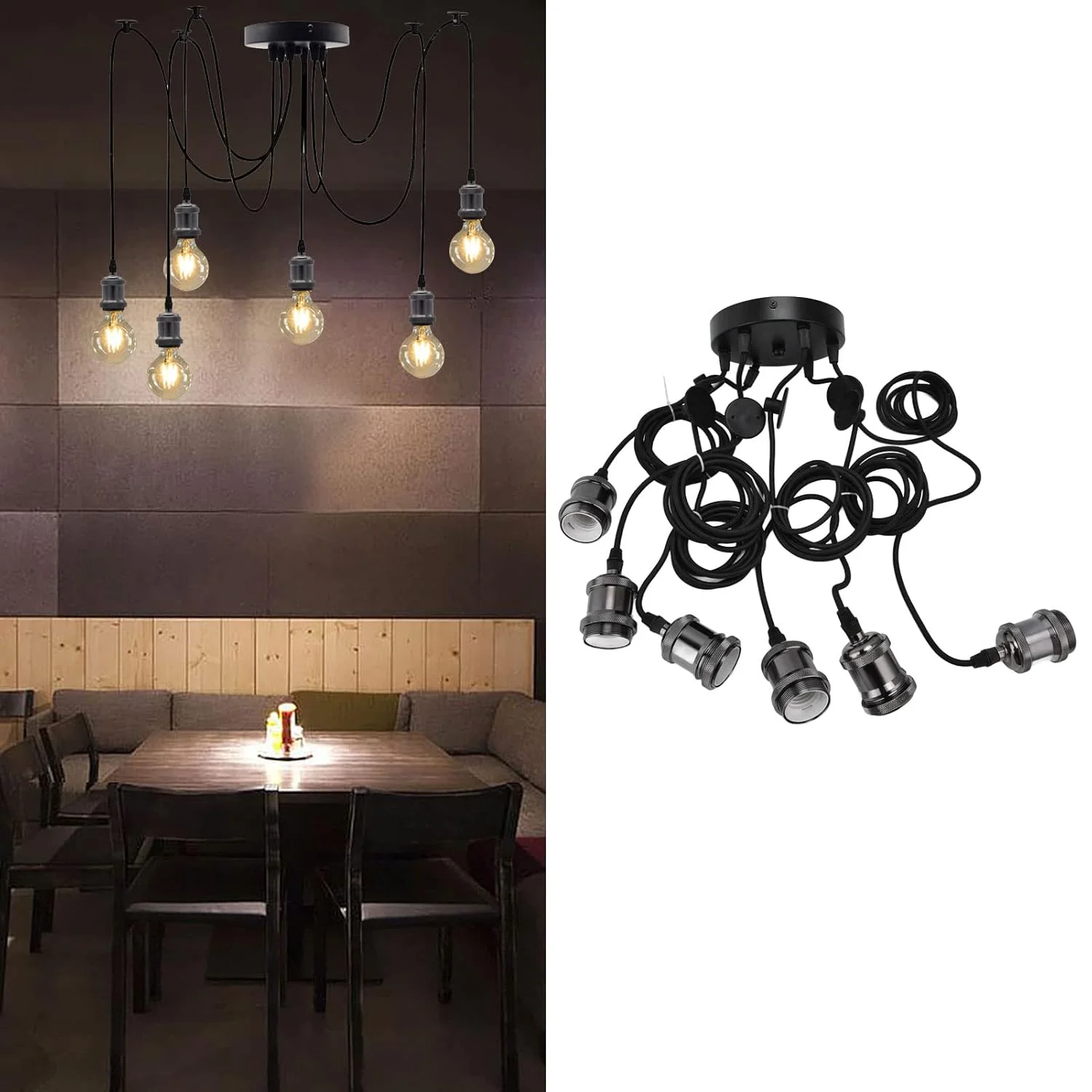 نگهدارنده لامپ عنکبوتی سقفی قابل تنظیم Fdit، پایه لوستر رترو با سیم آلومینیومی و مس تصفیه شده برای خانه، هتل ها، رستوران ها