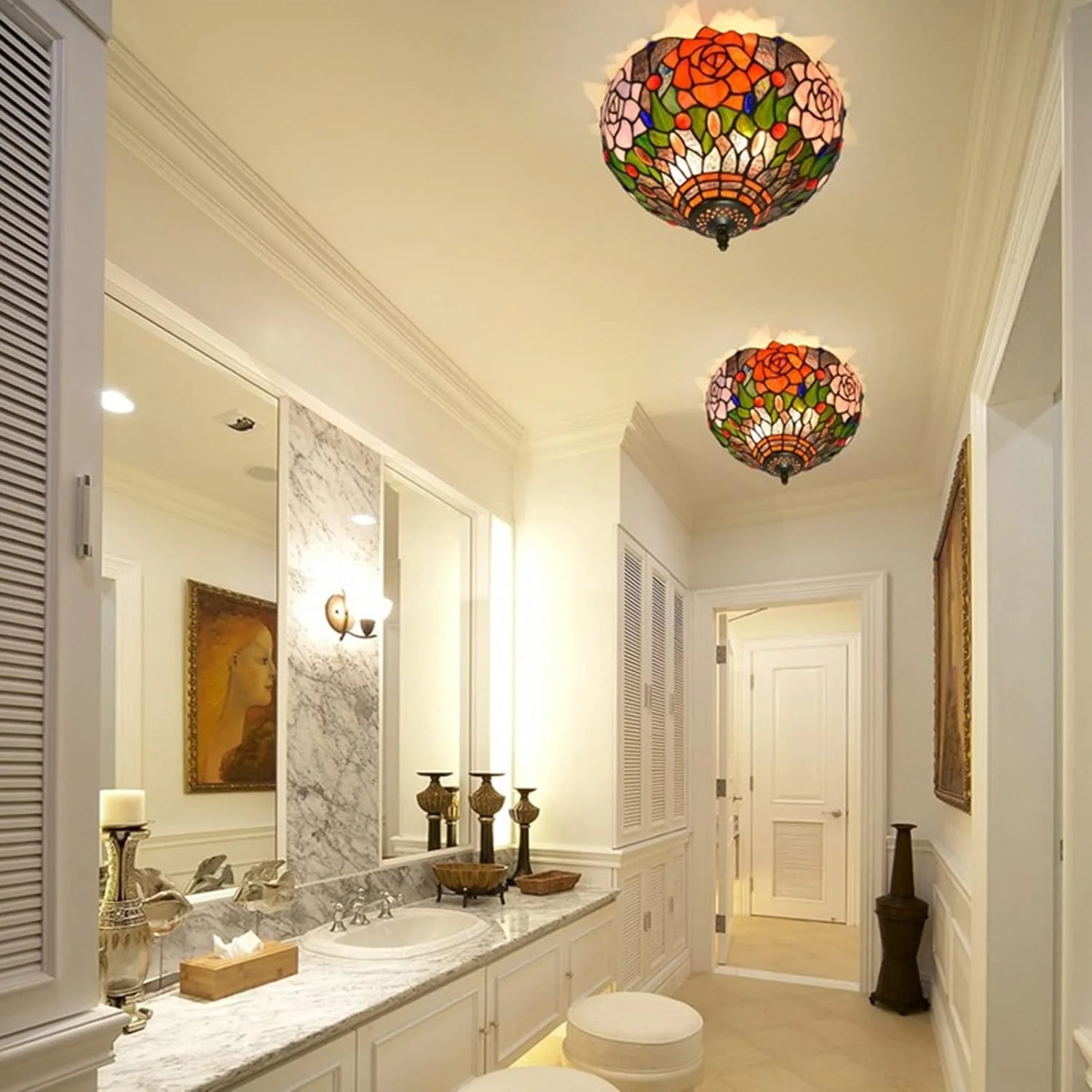 چراغ سقفی 12 اینچی GPERSGU، لوستر خلاقانه رترو، سبک روستایی، گل رز، آباژور شیشه ای رنگی، چراغ آویز برای اتاق نشیمن، راهرو، بالکن چراغ سقفی 12 اینچی GPERSGU، لوستر خلاقانه رترو، سبک روستایی، گل رز، آباژور شیشه ای رنگی، چراغ آویز برای اتاق نشیمن، راهرو، بالکن