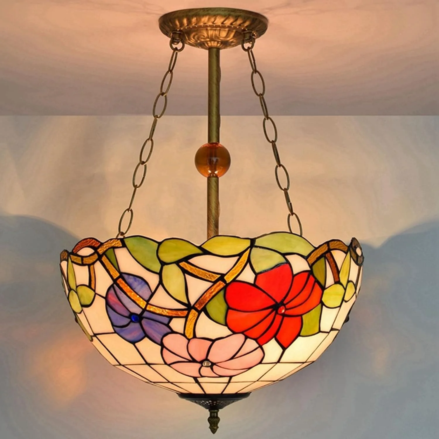 لوستر GPERSGU به سبک روستایی، چراغ سقفی شیشه ای رنگی 40 سانتی متری با طرح گل، چراغ آویز اتاق نشیمن، اتاق غذاخوری، اتاق خواب، بار لوستر GPERSGU به سبک روستایی، چراغ سقفی شیشه ای رنگی 40 سانتی متری با طرح گل، چراغ آویز اتاق نشیمن، اتاق غذاخوری، اتاق خواب، بار