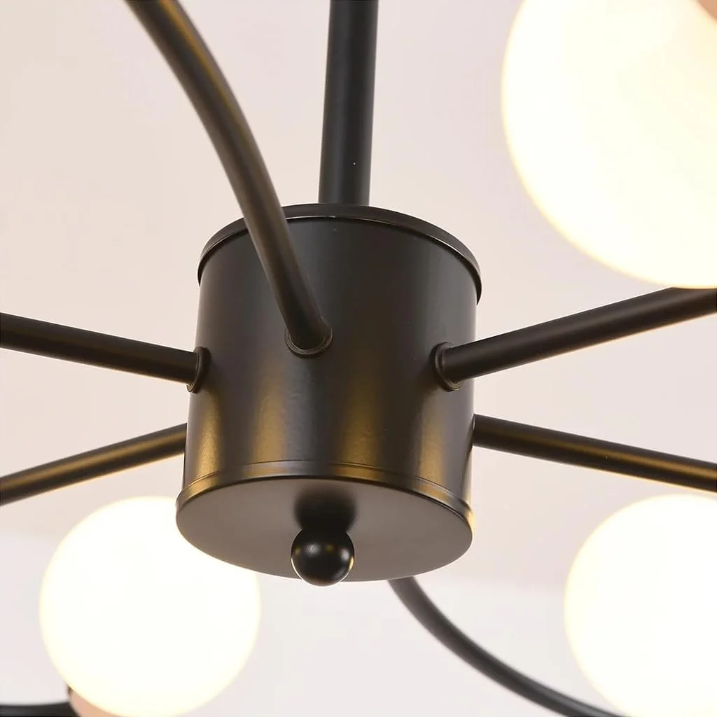 لوستر مشکی 6 شاخه ELEPHANTBOAT®، چراغ سقفی طلایی مدل اسپوتنیک، آویز فلزی صنعتی وینتیج با ارتفاع قابل تنظیم برای اتاق نشیمن و اتاق خواب