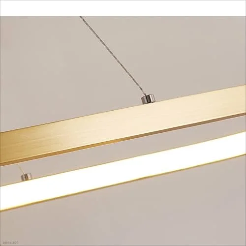 لوستر ال ای دی مدرن بیضی شکل، چراغ آویز برنجی طلایی دیمر دار، مناسب برای آشپزخانه، دفتر، رستوران، اتاق خواب، غذاخوری، تک حلقه