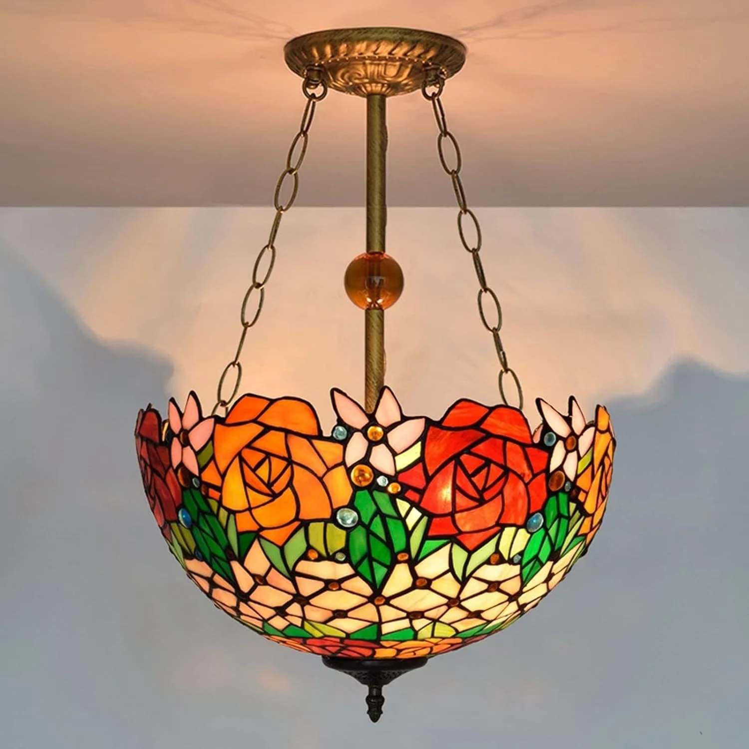 لوستر به سبک GPERSGU، آویز رترو اروپایی، گل رز روستیک، شیشه رنگی برای روشنایی دکوراسیون اتاق نشیمن و اتاق خواب لوستر به سبک GPERSGU، آویز رترو اروپایی، گل رز روستیک، شیشه رنگی برای روشنایی دکوراسیون اتاق نشیمن و اتاق خواب
