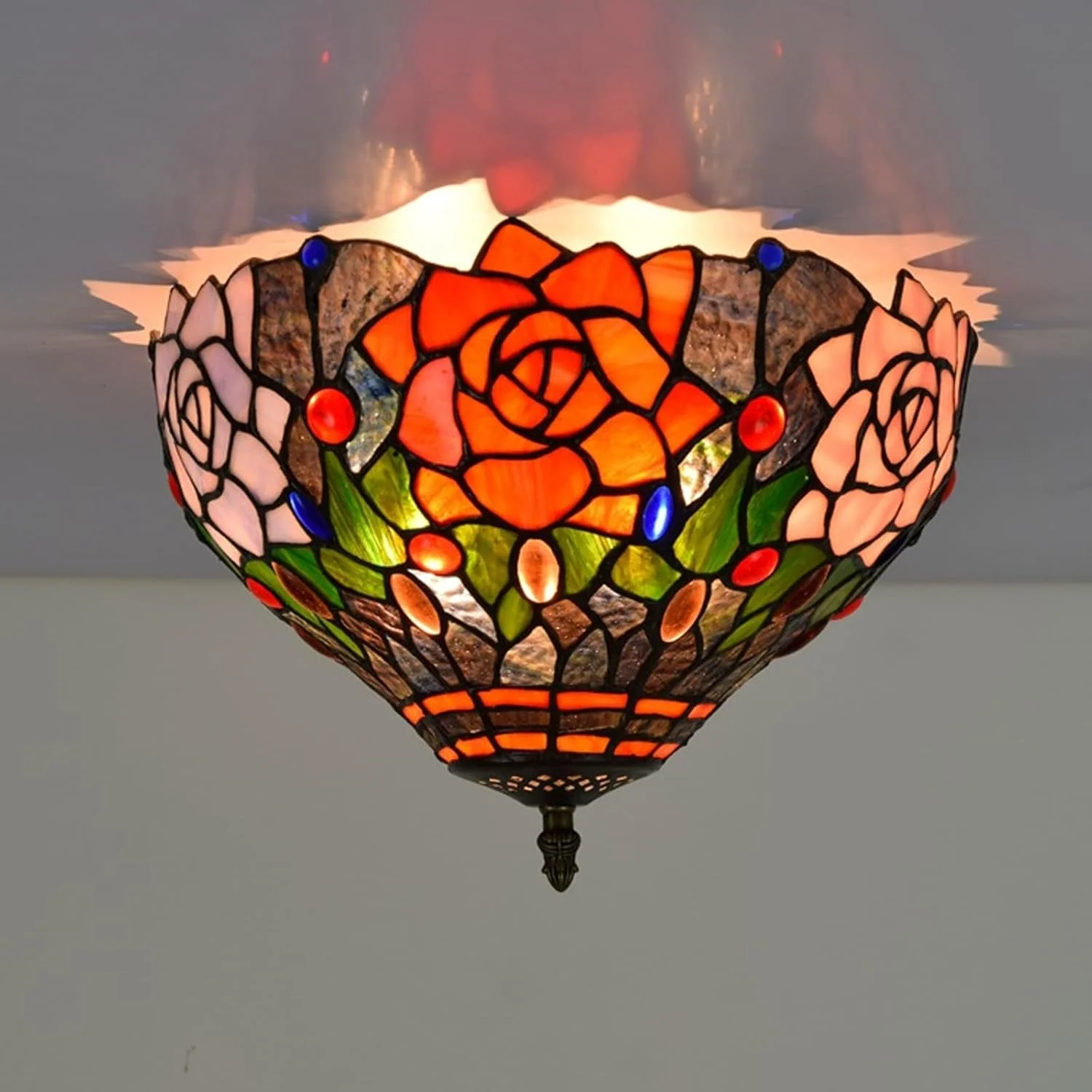 چراغ سقفی 12 اینچی GPERSGU، لوستر خلاقانه رترو، سبک روستایی، گل رز، آباژور شیشه ای رنگی، چراغ آویز برای اتاق نشیمن، راهرو، بالکن چراغ سقفی 12 اینچی GPERSGU، لوستر خلاقانه رترو، سبک روستایی، گل رز، آباژور شیشه ای رنگی، چراغ آویز برای اتاق نشیمن، راهرو، بالکن