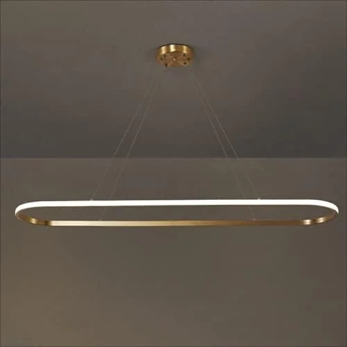 لوستر ال ای دی مدرن بیضی شکل، چراغ آویز برنجی طلایی دیمر دار، مناسب برای آشپزخانه، دفتر، رستوران، اتاق خواب، غذاخوری، تک حلقه