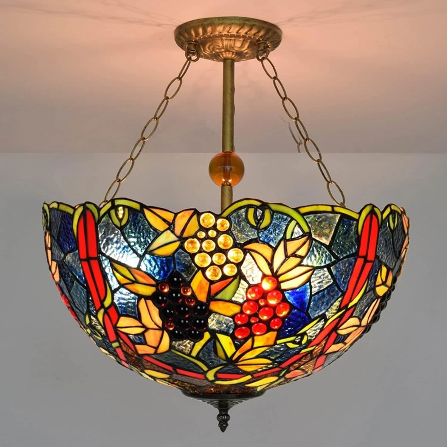 لوستر آویز سقفی بزرگ GPERSGU، سبک روستایی، لوستر انگور رترو با سایه شیشه ای رنگی برای خانه، اتاق نشیمن، رستوران، بار، هتل