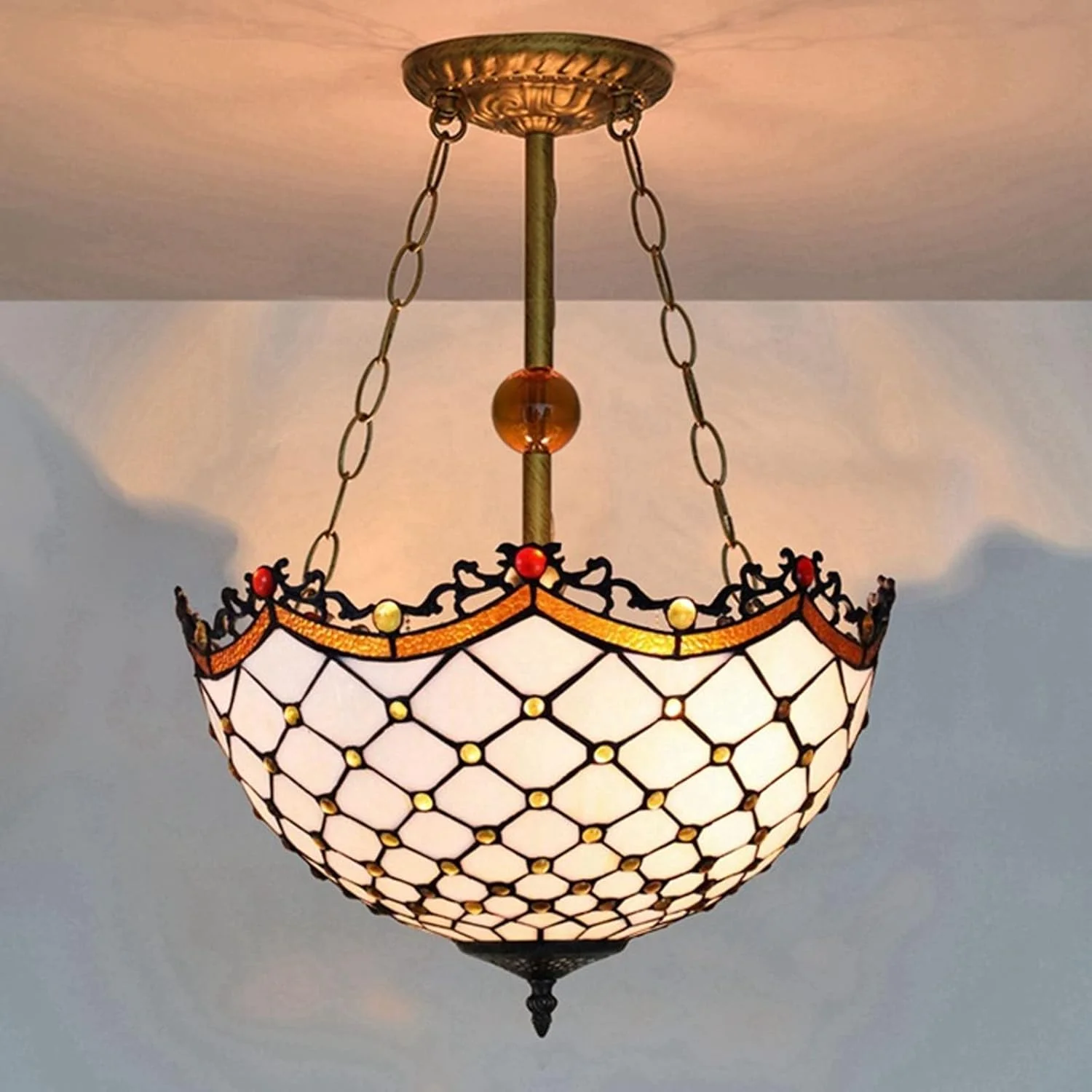 لوستر سقفی ال ای دی به سبک نوردیک GPERSGU، لوستر شیشه ای رنگی به سبک رترو، لوستر داخلی برای روشنایی اتاق نشیمن و اتاق خواب