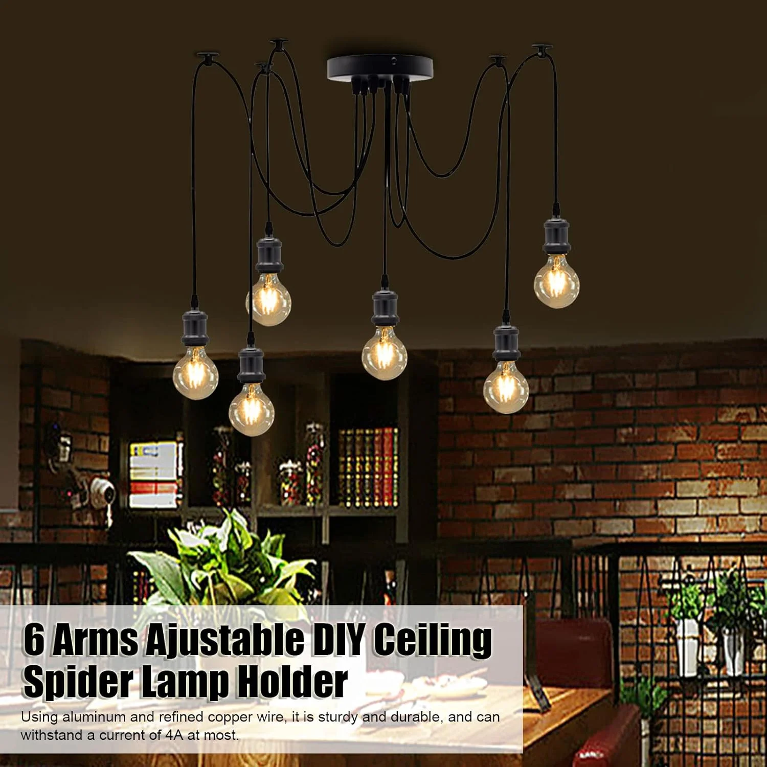 نگهدارنده لامپ عنکبوتی سقفی قابل تنظیم Fdit، پایه لوستر رترو با سیم آلومینیومی و مس تصفیه شده برای خانه، هتل ها، رستوران ها