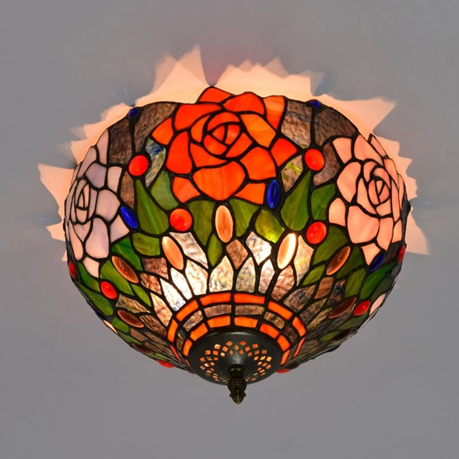 چراغ سقفی 12 اینچی GPERSGU، لوستر خلاقانه رترو، سبک روستایی، گل رز، آباژور شیشه ای رنگی، چراغ آویز برای اتاق نشیمن، راهرو، بالکن چراغ سقفی 12 اینچی GPERSGU، لوستر خلاقانه رترو، سبک روستایی، گل رز، آباژور شیشه ای رنگی، چراغ آویز برای اتاق نشیمن، راهرو، بالکن