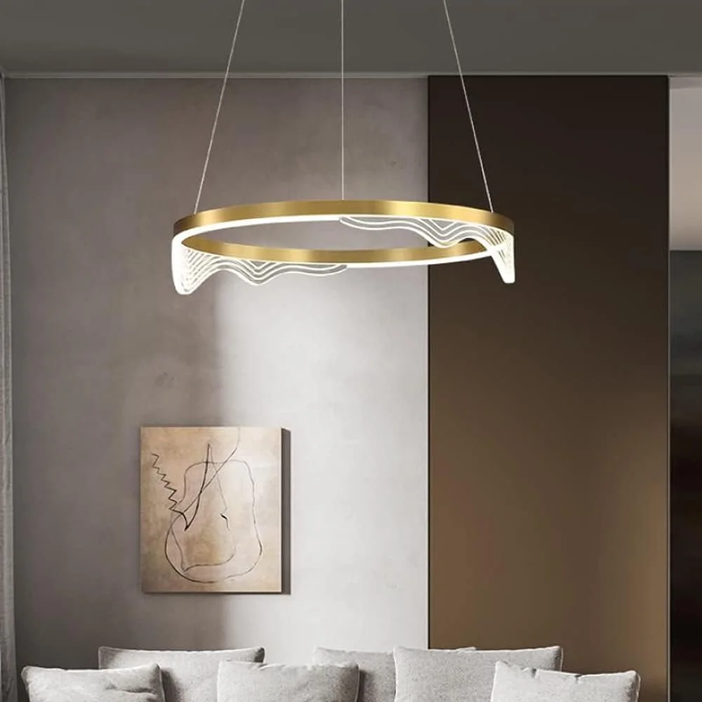 لوستر حلقه‌ای مدرن با قابلیت تنظیم نور، چراغ آویز رستورانی، لوستر ساده، چراغ آویز مدرن اتاق نشیمن، لوستر گرد با کنترل از راه دور