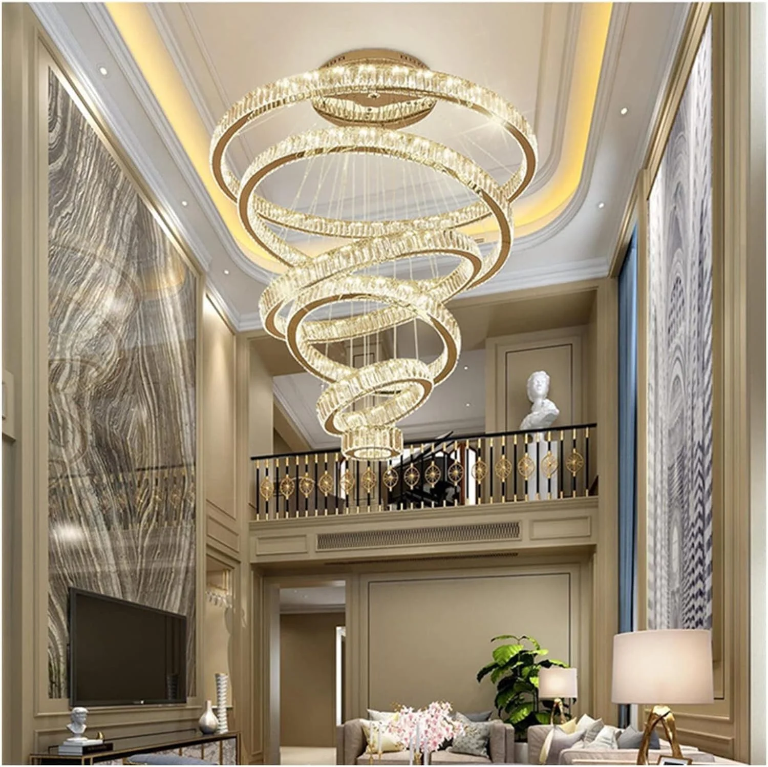 لوستر حلقه ای مدرن لوکس کریستالی، روشنایی راه پله LED، آویز بزرگ کریستالی، دکوراسیون منزل، لوستر لوستر حلقه ای مدرن لوکس کریستالی، روشنایی راه پله LED، آویز بزرگ کریستالی، دکوراسیون منزل، لوستر