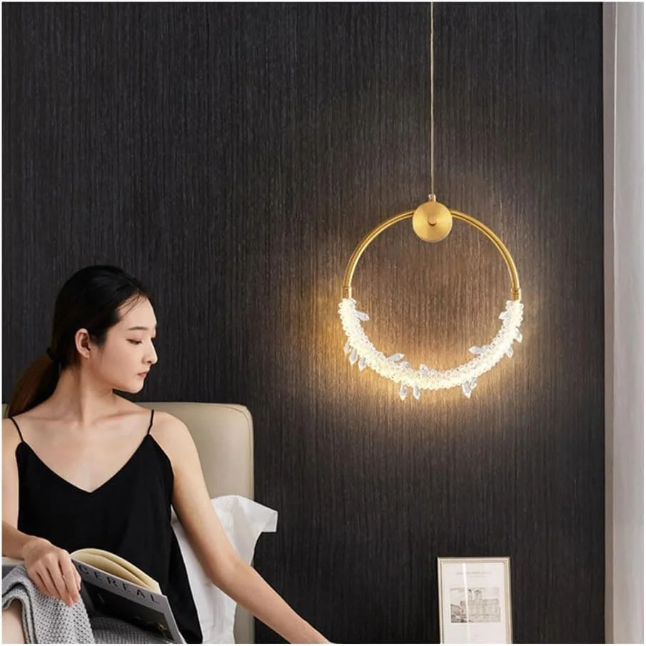 چراغ آویز کریستالی مدرن 36 سانتی متری، تک لامپ، حلقه طلایی، مناسب برای سقف. چراغ آویز، لوستر