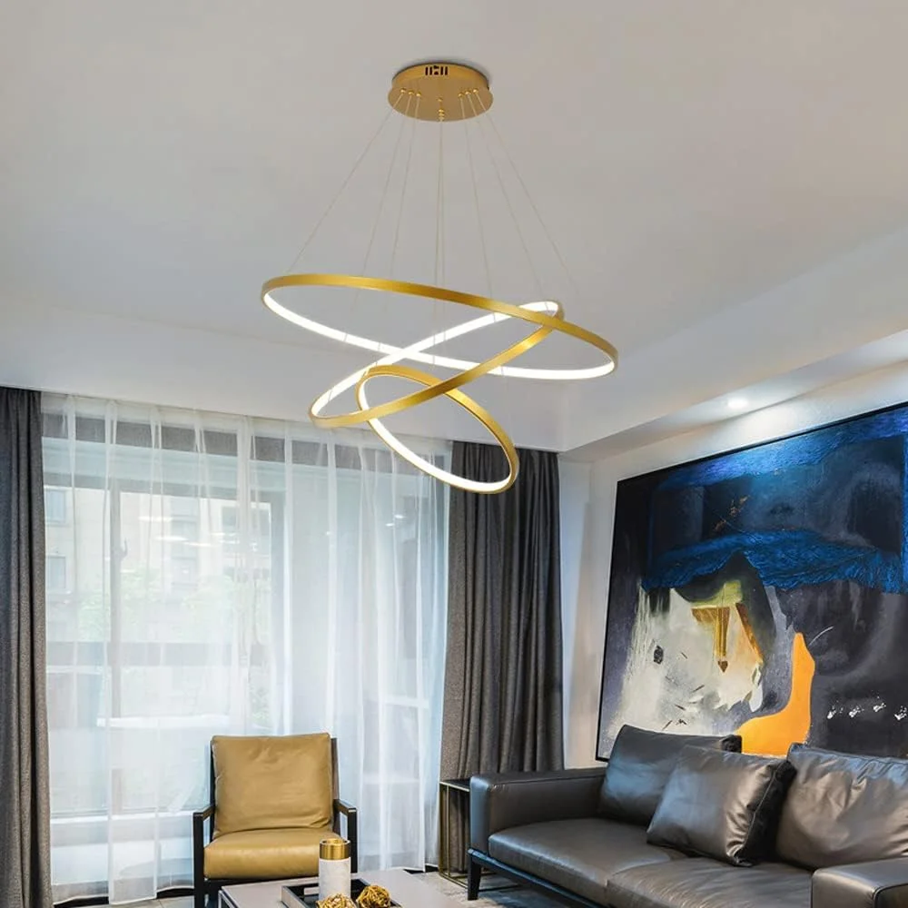 چراغ آویز LED حلقه‌ای با لوستر دیمر بی‌نهایت مناسب برای رستوران‌ها، اتاق نشیمن، راهروها 20+40+60 سانتی‌متر، 72 وات