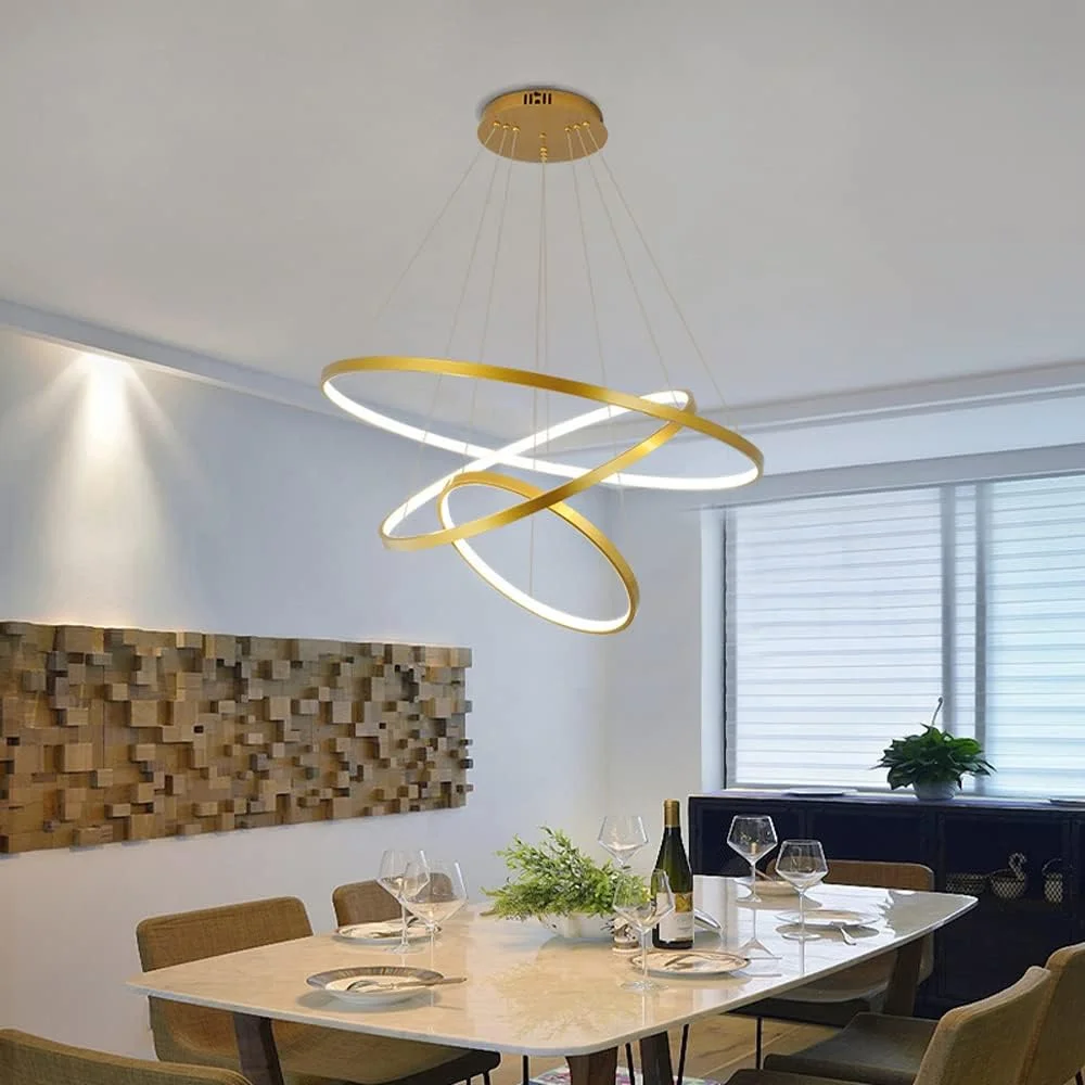 چراغ آویز LED حلقه‌ای با لوستر دیمر بی‌نهایت مناسب برای رستوران‌ها، اتاق نشیمن، راهروها 20+40+60 سانتی‌متر، 72 وات