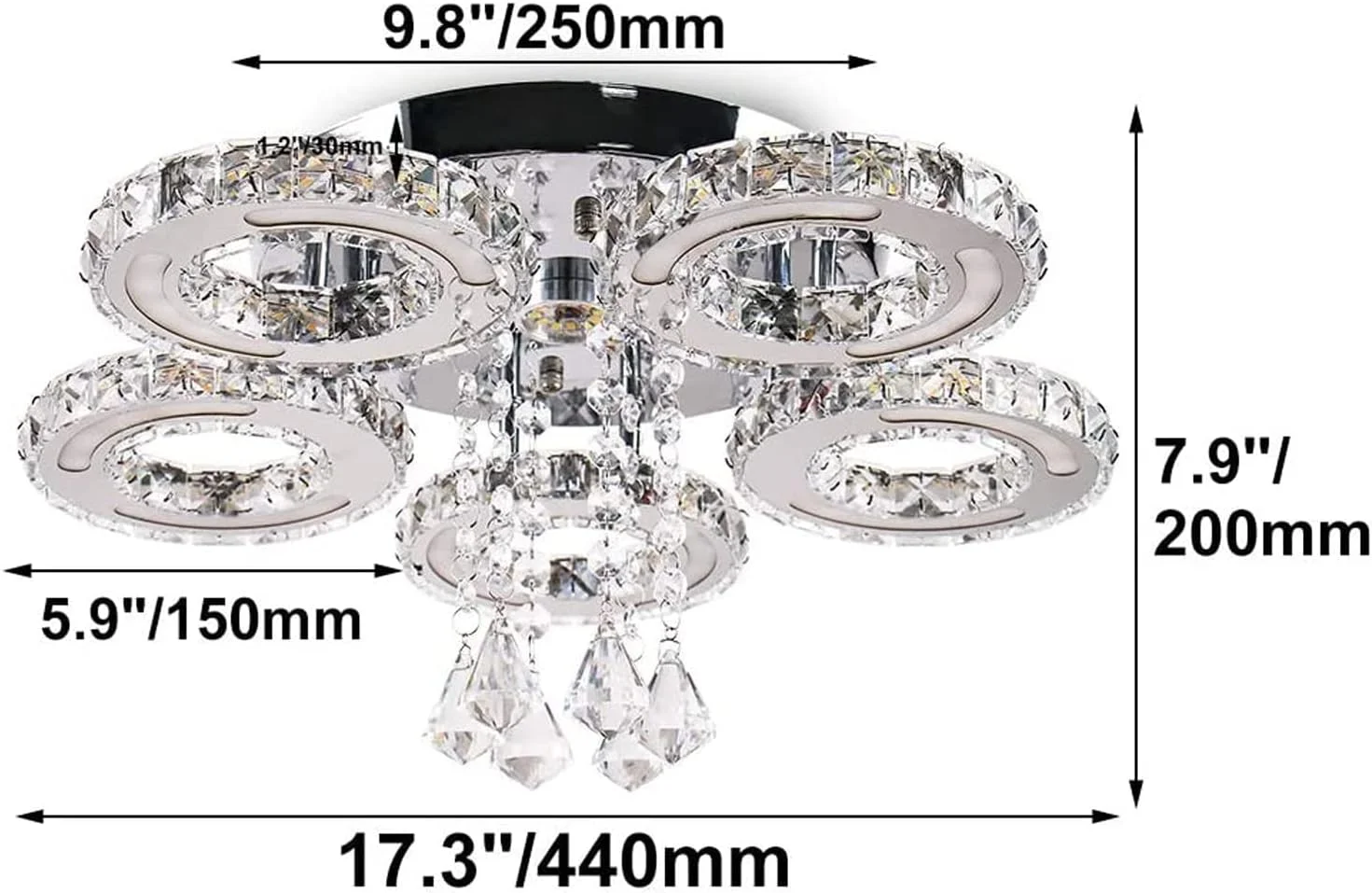 لوستر مدرن آویز سقفی چراغ LED سقفی 5 حلقه استیل ضد زنگ کریستالی فرورفته برای اتاق غذاخوری و اتاق خواب