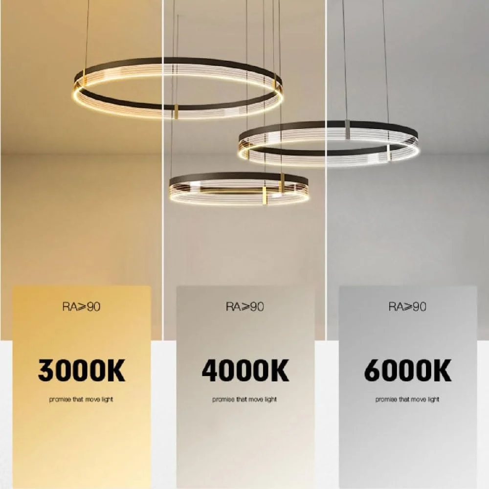 لوستر آویز کریستالی 3 حلقه ای LED، چراغ آویز سقفی LED دیمر پذیر مشکی قابل تنظیم، لوسترهای گرد مدرن اتاق نشیمن، آویز بزرگ اواسط قرن