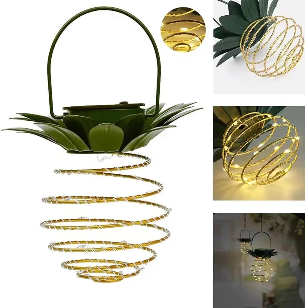 لوسترهای آناناسی خورشیدی YZYOE با 60 LED نور گرم، چراغ های سیمی مسی و آهنی LED، چراغ های تزئینی حیاط بیرونی، چراغ های خیابانی محوطه.