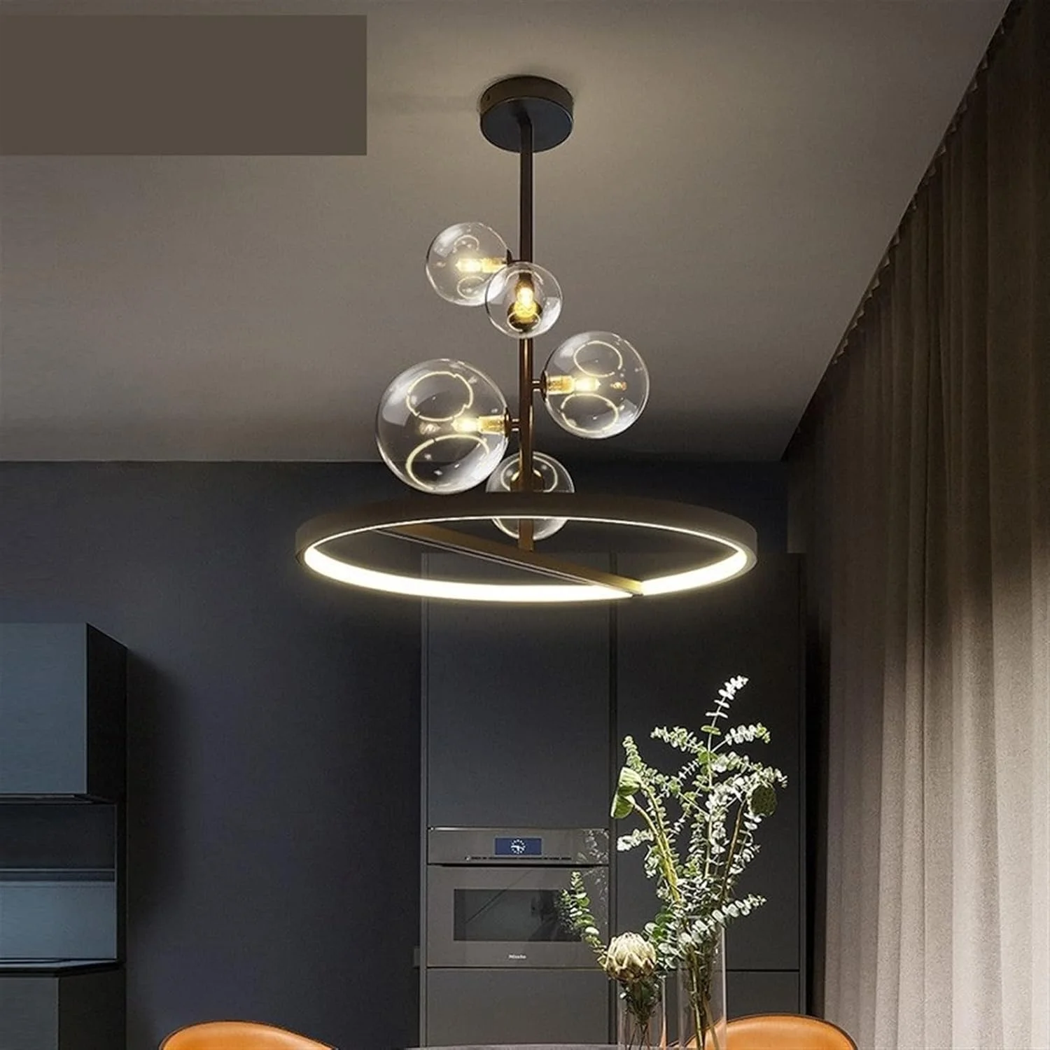 لوستر سقفی YYVVBBF، لوستر گرد سقفی، لوستر مشکی مناسب برای اتاق نشیمن، ناهارخوری و آشپزخانه