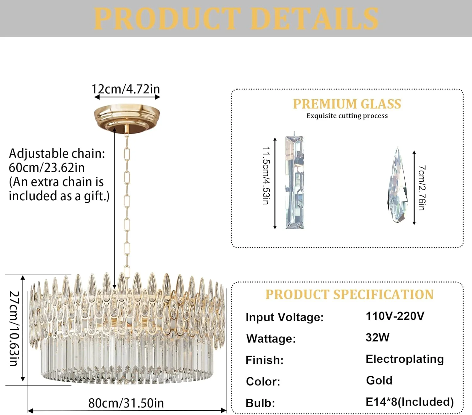 لوستر کریستالی LED لوکس Wisfor: چراغ آویز سقفی گرد 80 سانتی متری - چراغ سقفی دکوری کلاسیک با قابلیت تنظیم ارتفاع برای اتاق نشیمن، اتاق غذاخوری، آشپزخانه اوپن، راهرو، اتاق خواب لوستر کریستالی LED لوکس Wisfor: چراغ آویز سقفی گرد 80 سانتی متری - چراغ سقفی دکوری کلاسیک با قابلیت تنظیم ارتفاع برای اتاق نشیمن، اتاق غذاخوری، آشپزخانه اوپن، راهرو، اتاق خواب